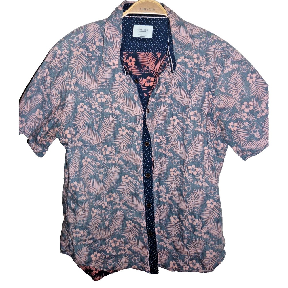 Level Ten Shirt Men's Inside Out‎ Design Tropical Short Sheeve Cotton XL
